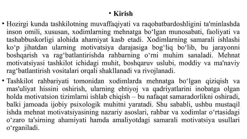 Tashkilot rahbari va xodimlarida mehnat motivatsiyasini shakillantirish 2