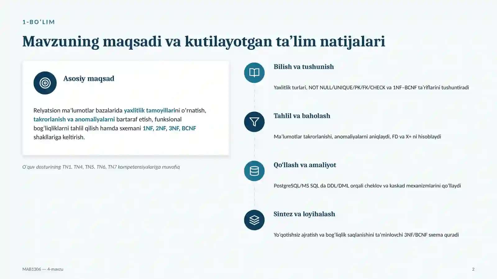 Ma’lumotlar yaxlitligi, cheklovlar va normalizatsiya 2