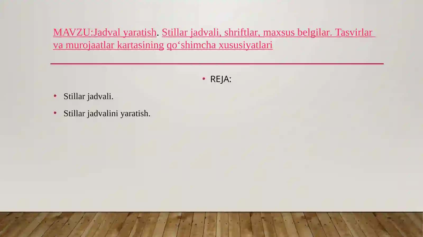 Jadval yaratish - Stillar jadvali 2
