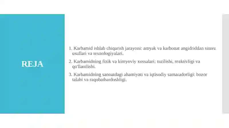 Karbamid (mochovina )ishlab chiqarish. Karbomid machavina va uning xossalari amyak va karbonat angidriddan korbamid sintez qlishning fizik kimyoviy asoslari. 2