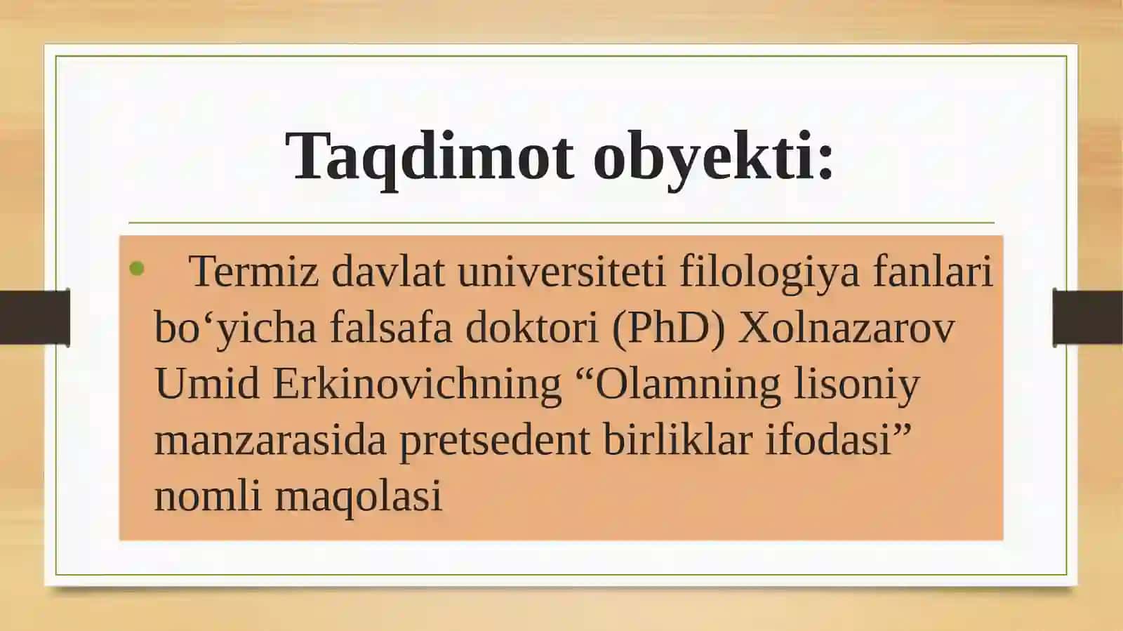 Olamning lisoniy manzarasi: pretsedent birliklar ifodasi 2