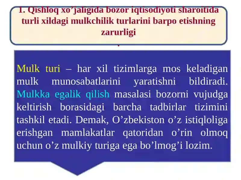 Qishloq xo‘jaligida mulk va xo‘jalik yuritish shakllarining samaradorligi 2
