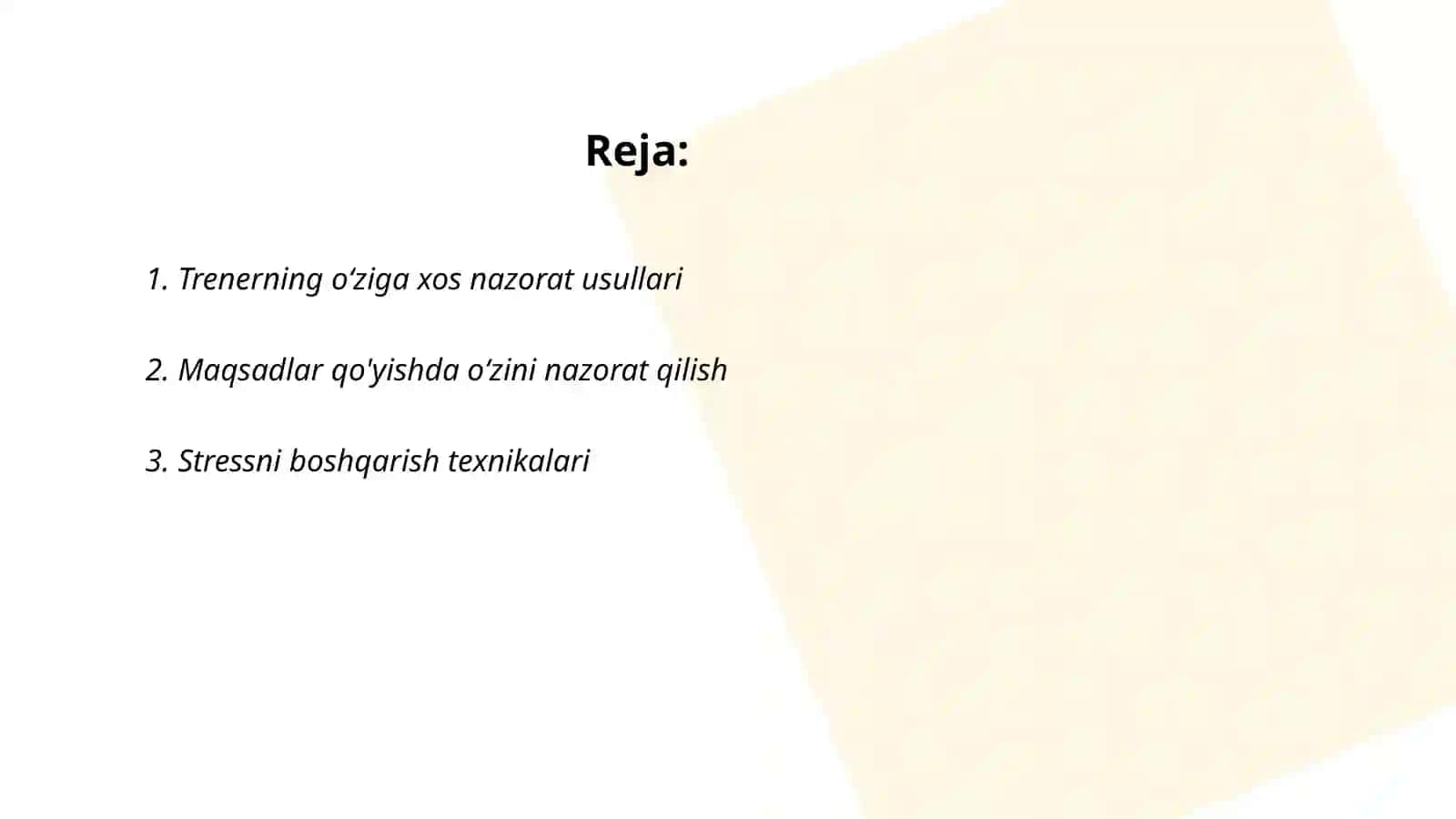 Treningda trenerning oʻzini nazorat qilish 2