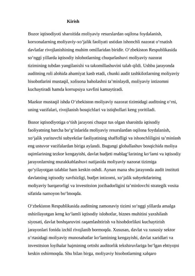 O‘ZBEKISTON RESPUBLIKASI MOLIYAVIY NAZORAT TIZIMIDA AUDITNING ROLI 2