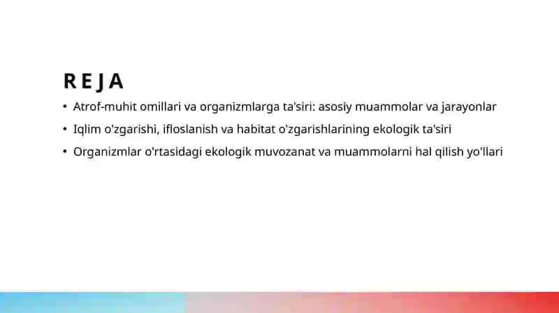 Turli ekologik omillarning organizmga oʻzaro taʼsiri muommolari 2