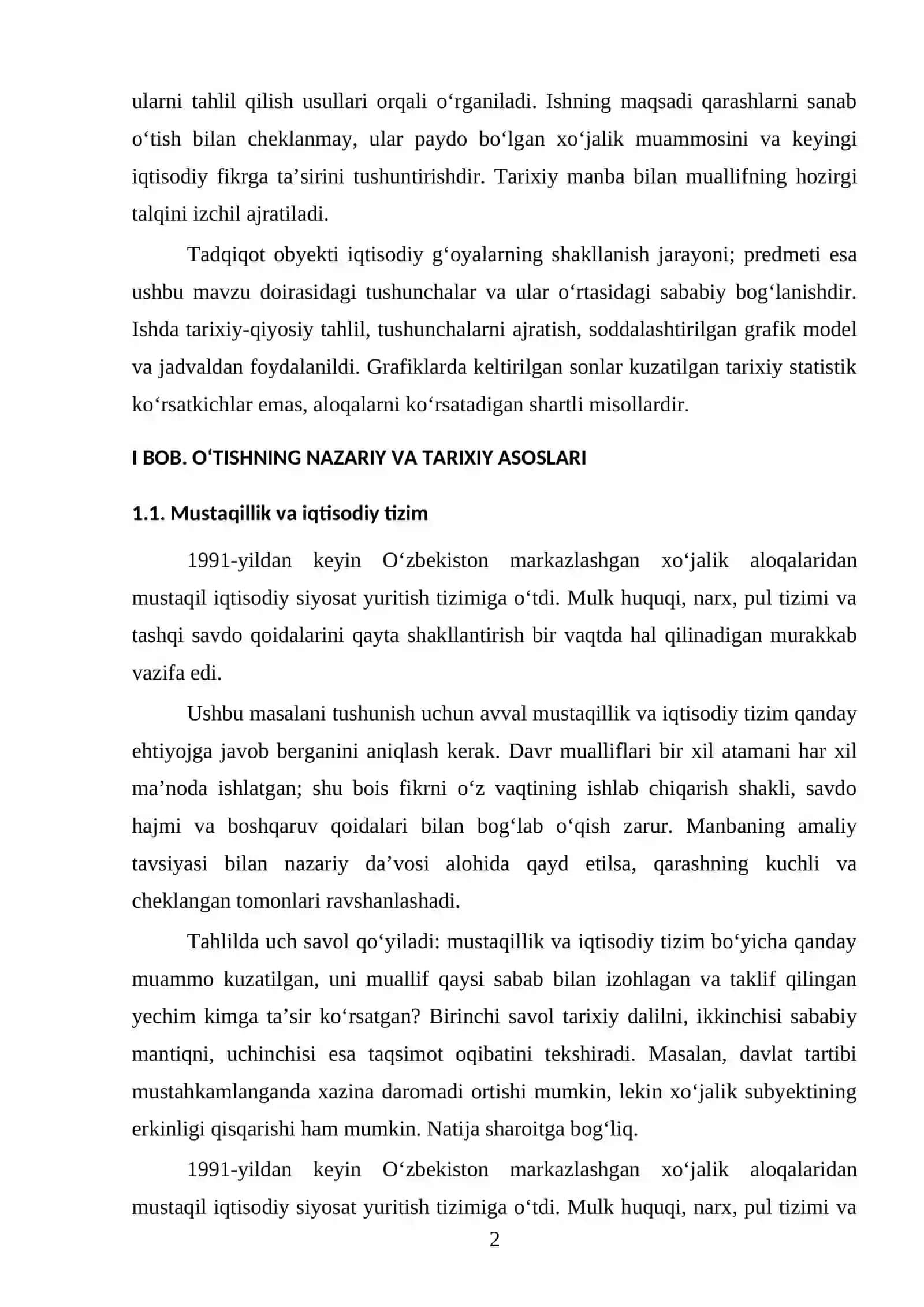 O‘zbekistonda milliy bozor iqtisodiyotining shakllanishi va rivojlanishi 2