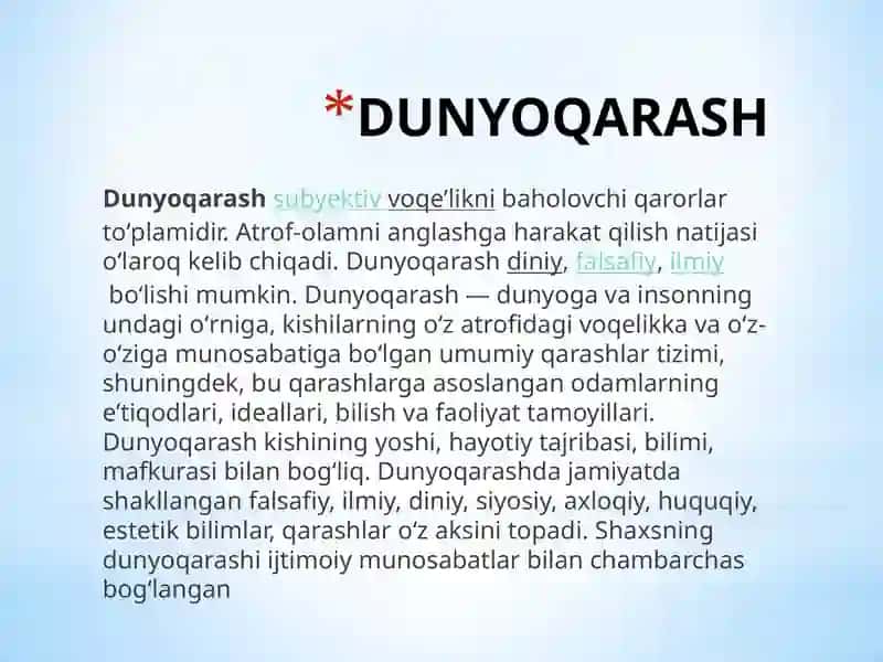 MUTAXASSISNING DUNYOQARASH MAVQEI 2
