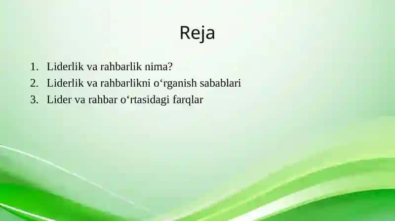 Liderlik va rahbarlik 2