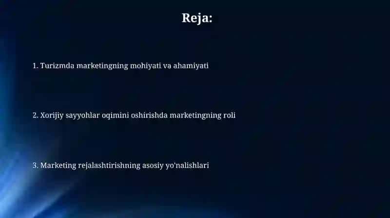 Xorijiy turistlar oqimini oshirishda marketingrejalashtirish 2