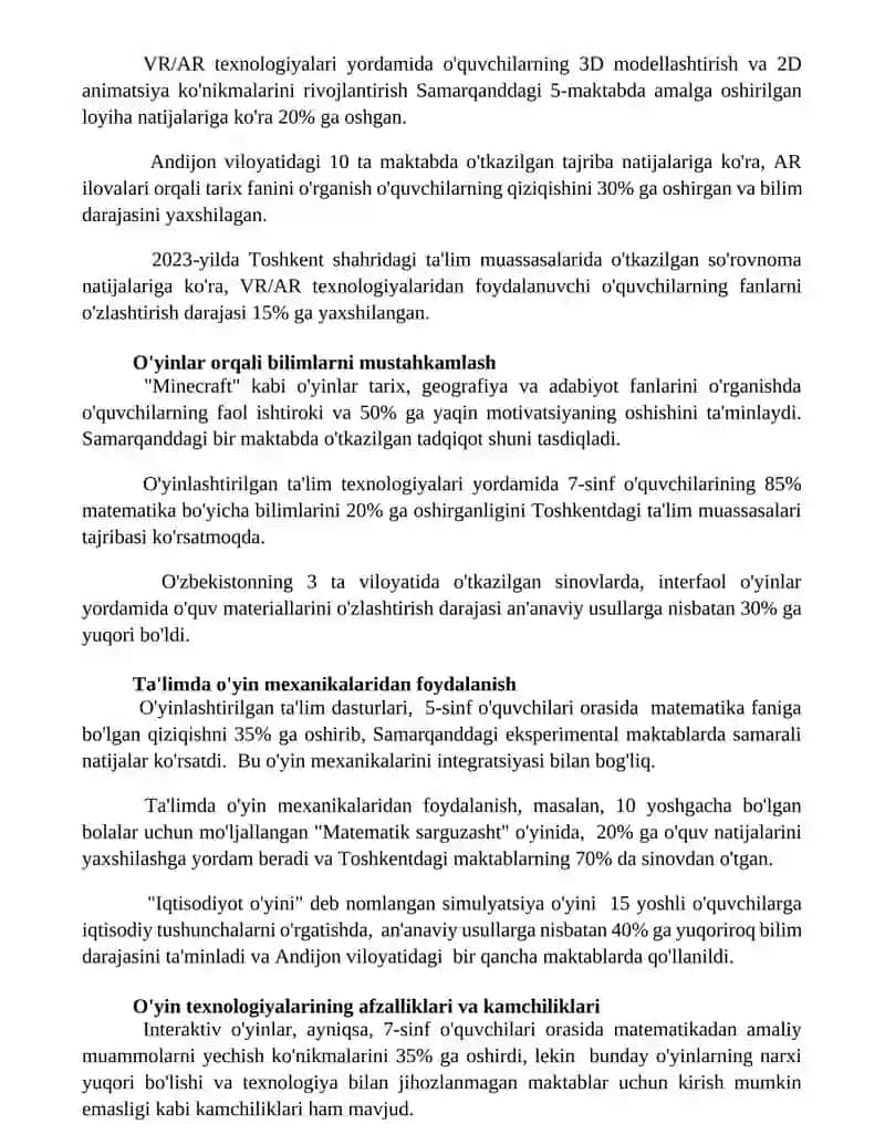 Dars va o'yin texnologiyalarining integratsiyasi 2