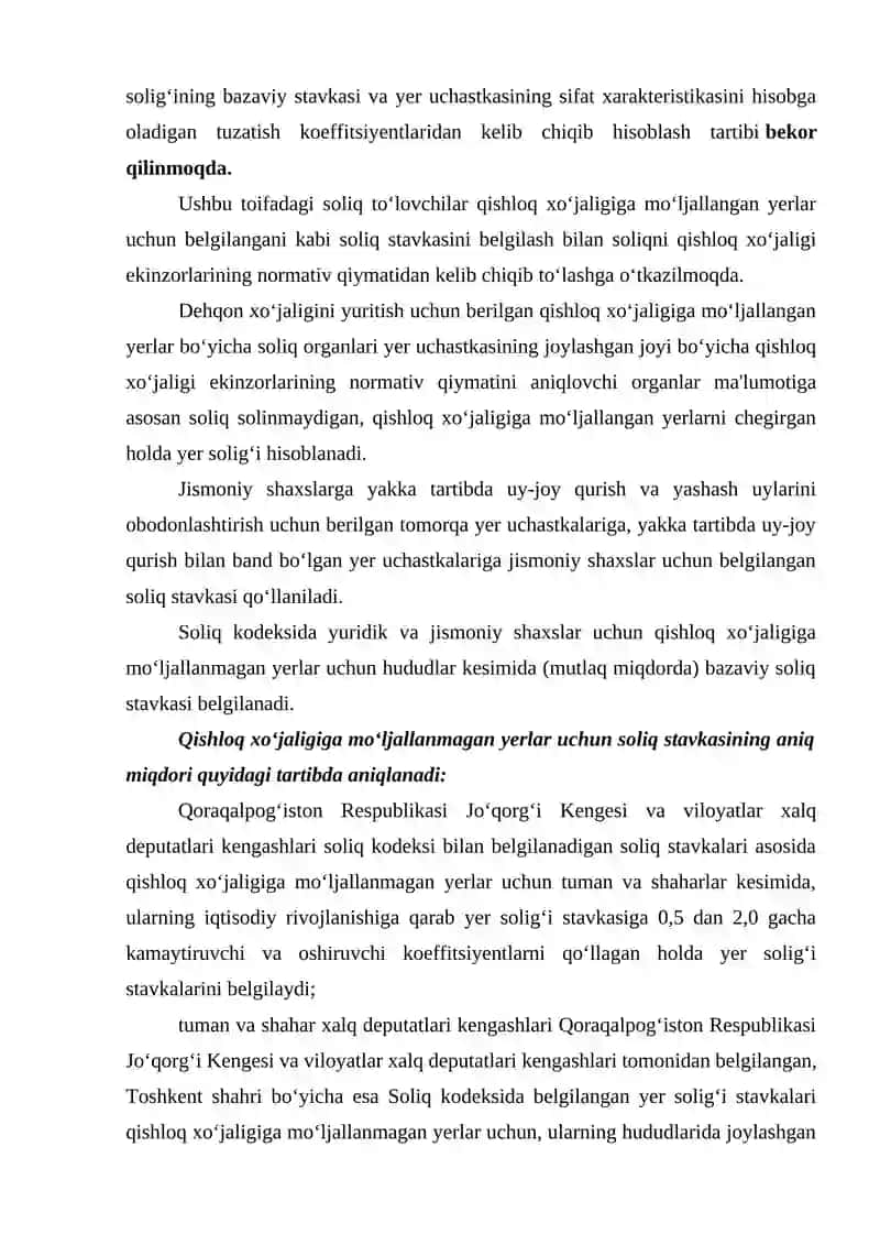 Yuridik shaxslar yer solig’ini hisoblash va byudjetga to’lash tartibi 2