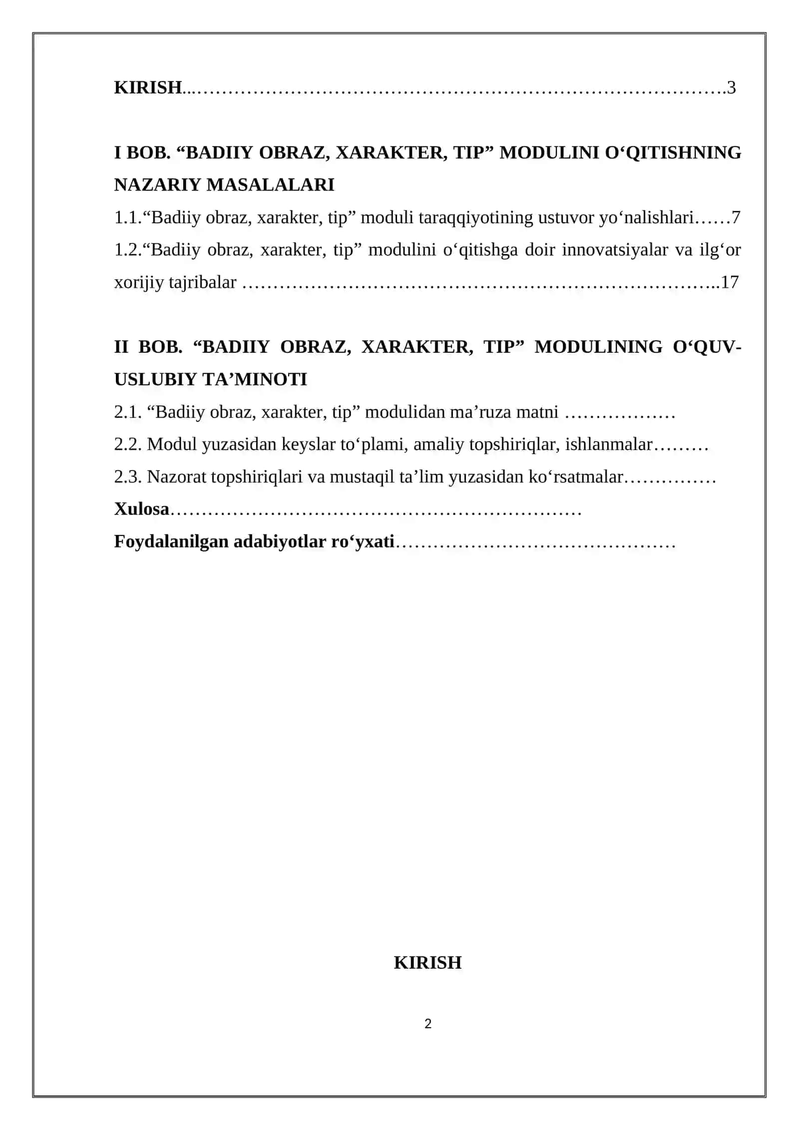“Badiiy obraz, xarakter, tip” modulini o‘qitishda o‘yin texnologiyalaridan foydalanish” mavzusidagi Bitiruv malakaviy ishi 2