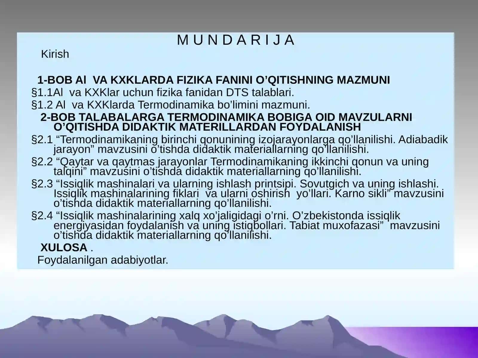 Termodinamika fanini o'qitish 2