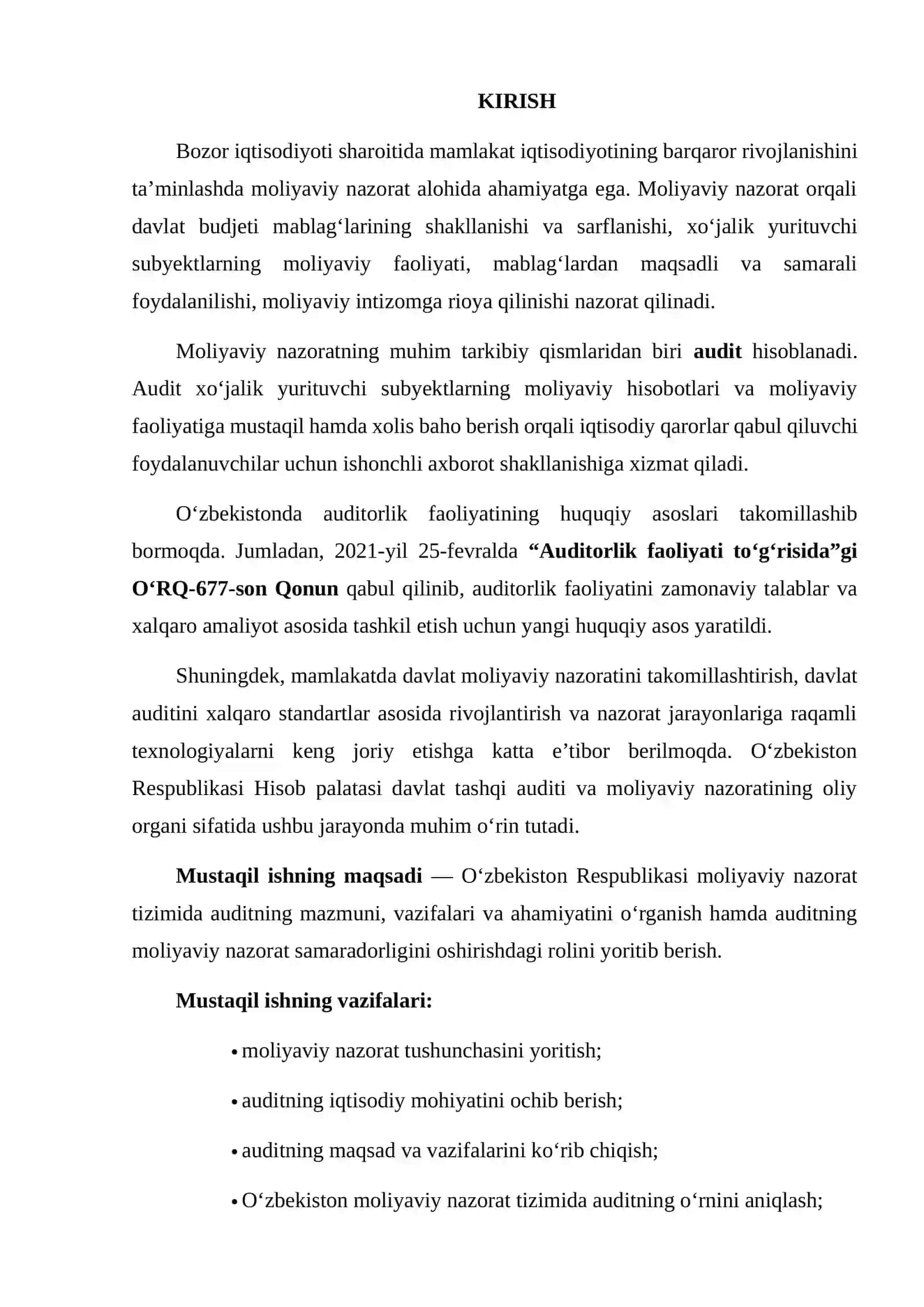 O‘ZBEKISTON RESPUBLIKASI MOLIYAVIY NAZORAT TIZIMIDA AUDITNING ROLI 2