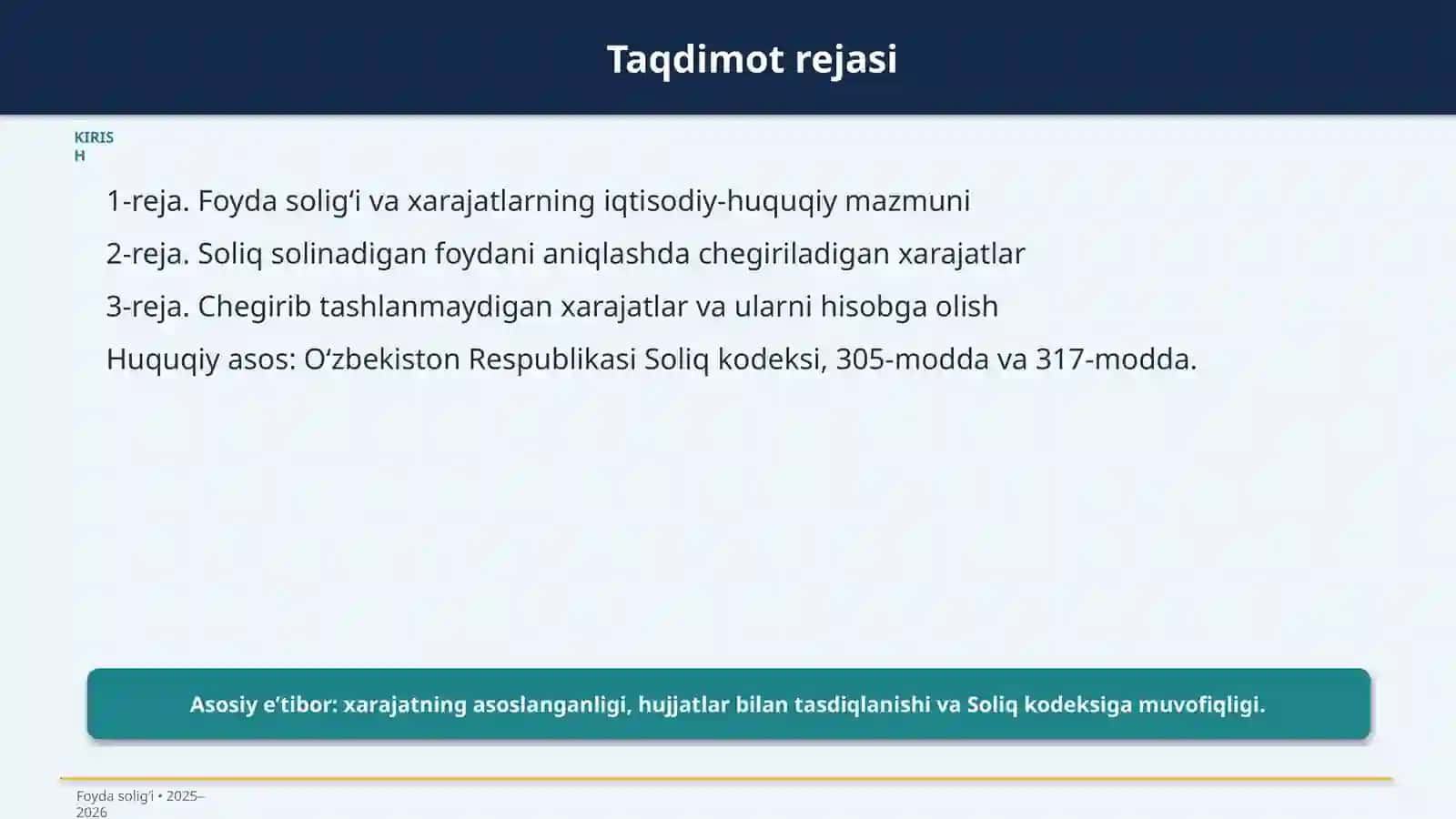 Foyda solig‘ining xarajatlar tarkibi hamda chegirib tashlanmaydigan xarajatlar 2