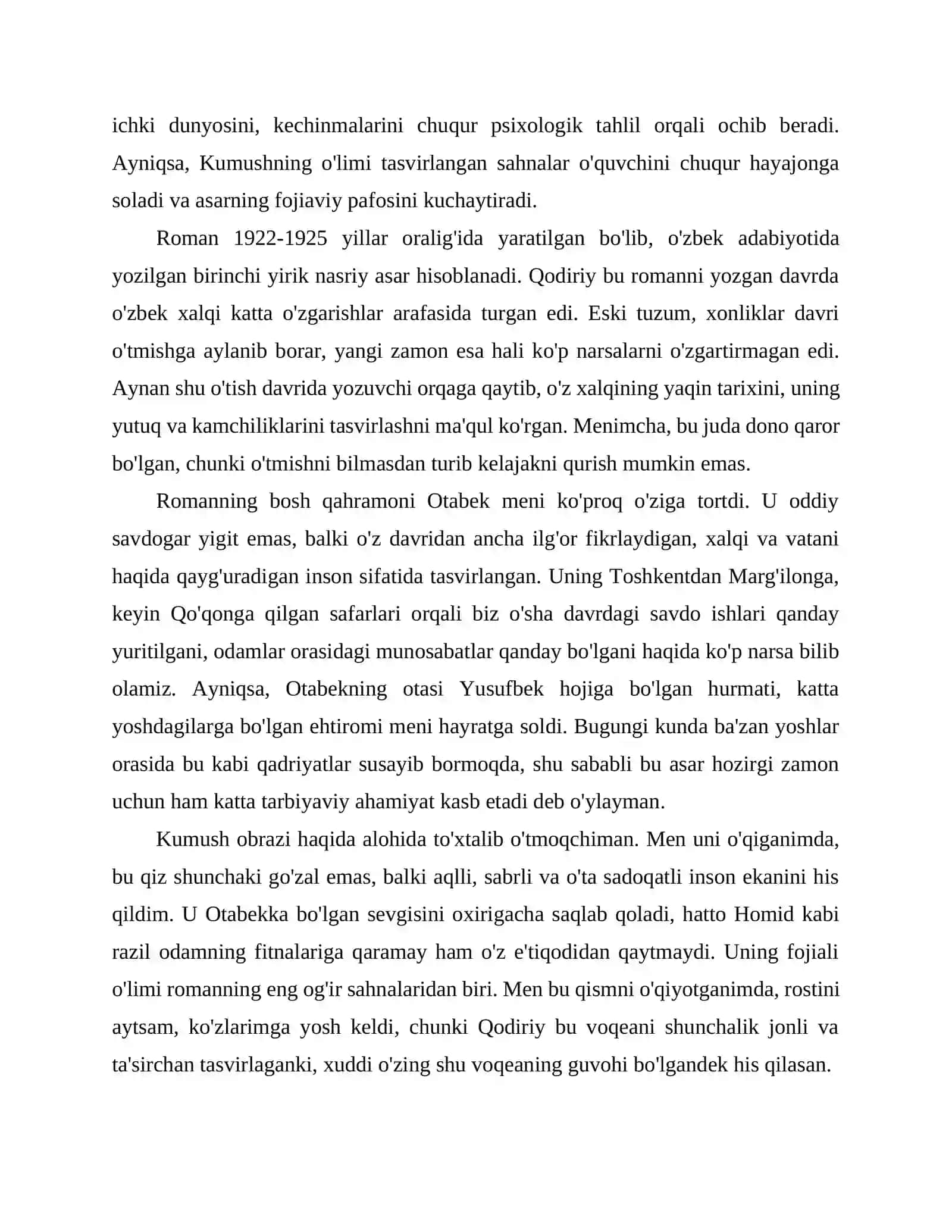 "O'tkan kunlar" romani 2