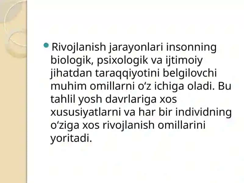 Rivojlanishning yoshga va individual xususiyatlarga oid tadqiqotlar tahlili 2