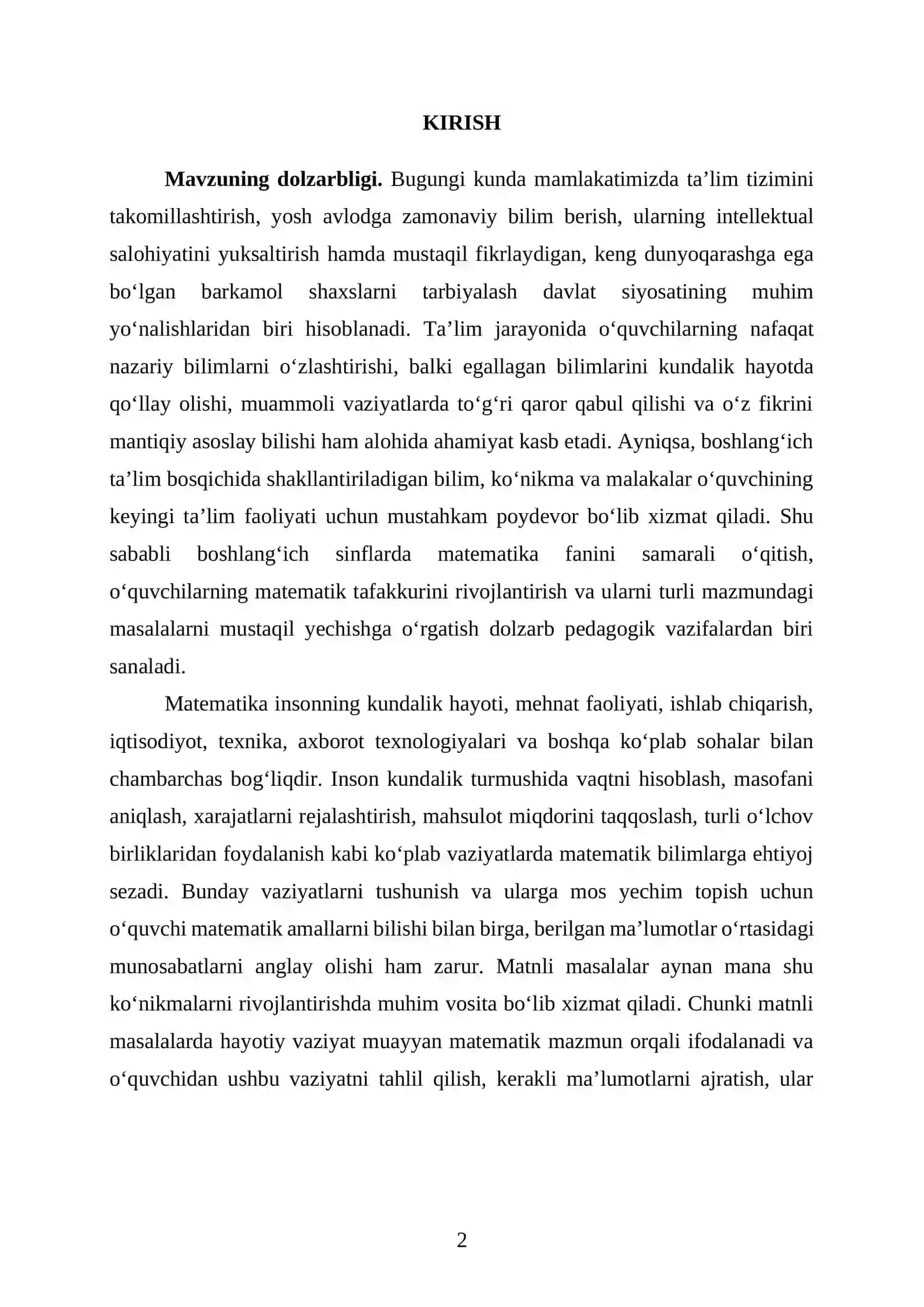 MATNLI MASALALAR YECHISHNING ARIFMETIK USULI VA UNING O‘QITISH METODIKASI 2