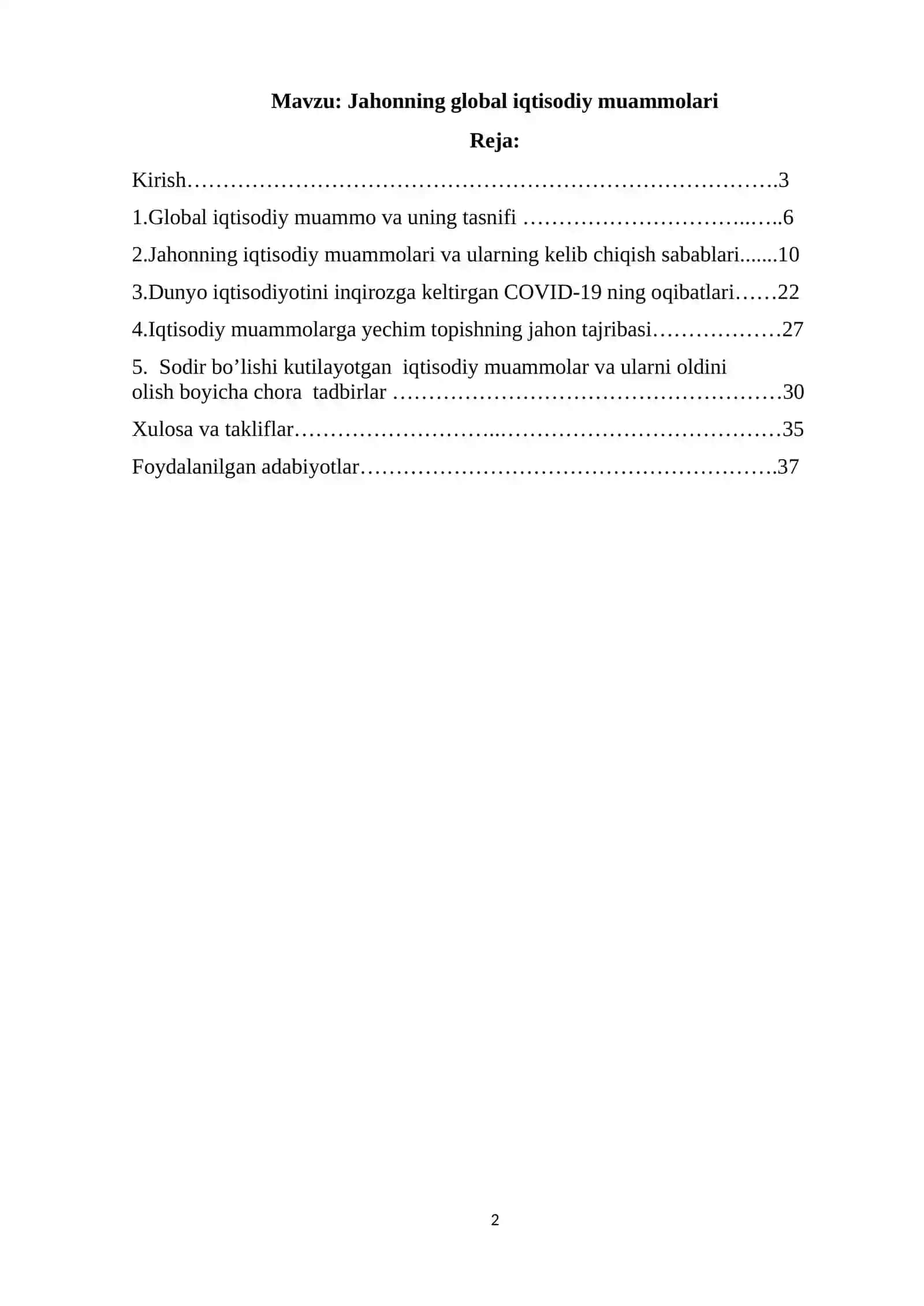 Jahonning global iqtisodiy muammolari 2