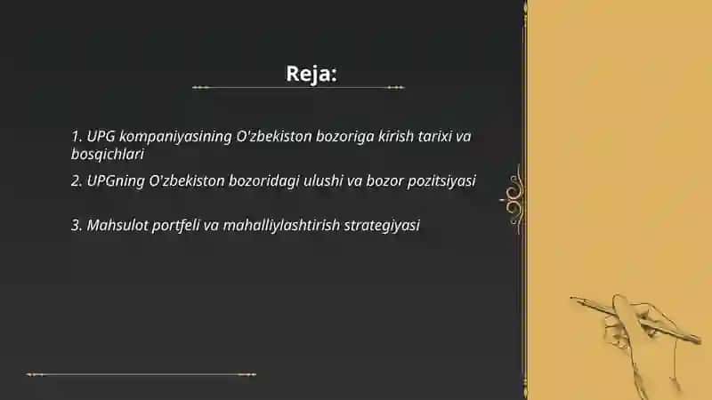 UPG kompaniyasining O'zbekiston bozoriga kirish tarixi va bosqichlari 2
