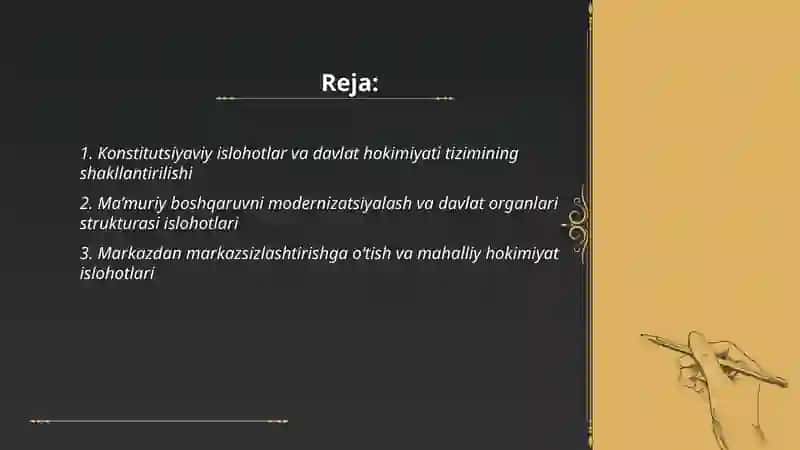 Mustaqillik yillarida davlat boshqaruvi tizimida amalga oshirilayotgan islohotlar 2