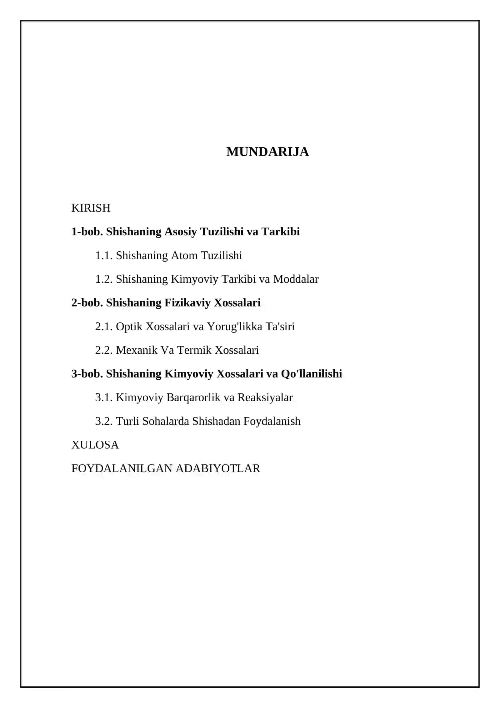 Shishaning tuzilishi, tarkibi va xossalarini oʻrganish 2
