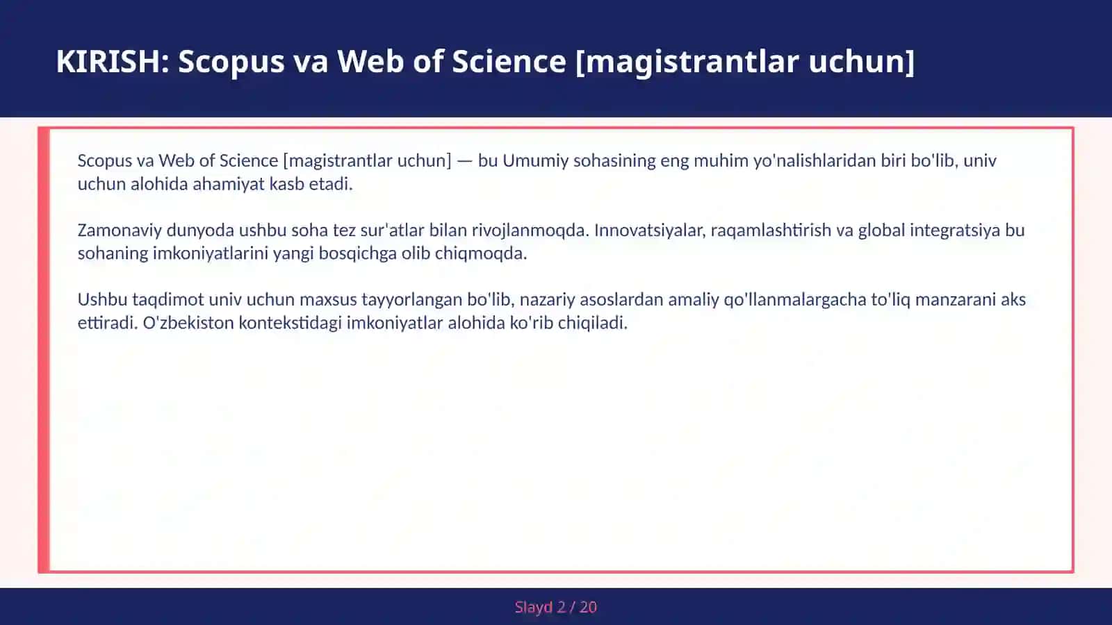 Scopus va Web of Science [magistrantlar uchun] 2
