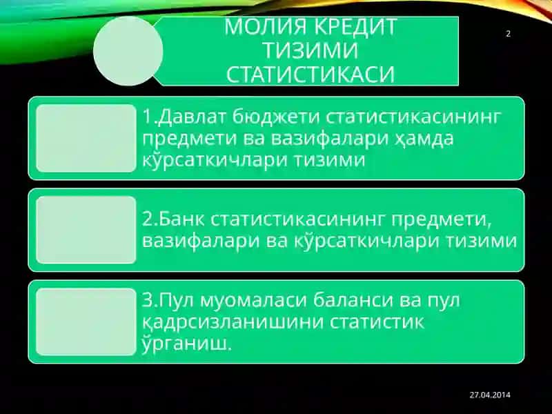 Молия Кредит Тизими Статистикаси 2