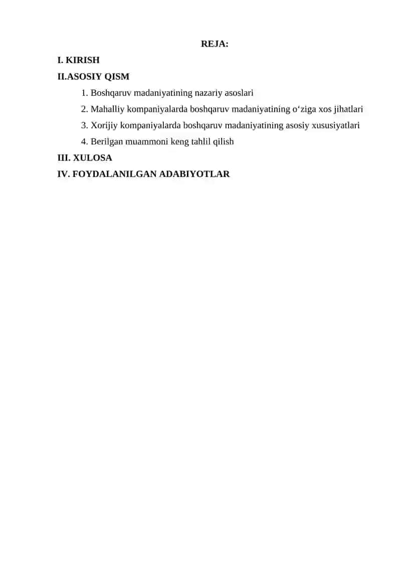 XORIJIY VA MAHALLIY KOMPANIYALARDA BOSHQARUV MADANIYATINI QIYOSLASH VA BERILGAN MUOMMONI KENG TAHLIL QILISH 2