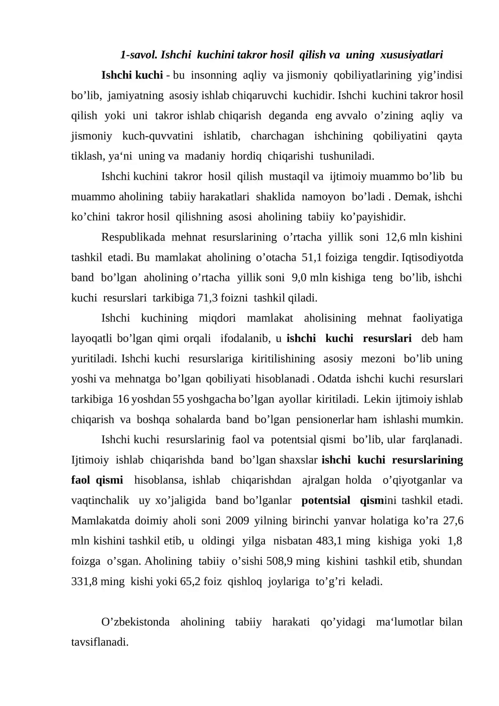 Yalpi ishchi kuchi, uning bandligi va ishsizlik 2