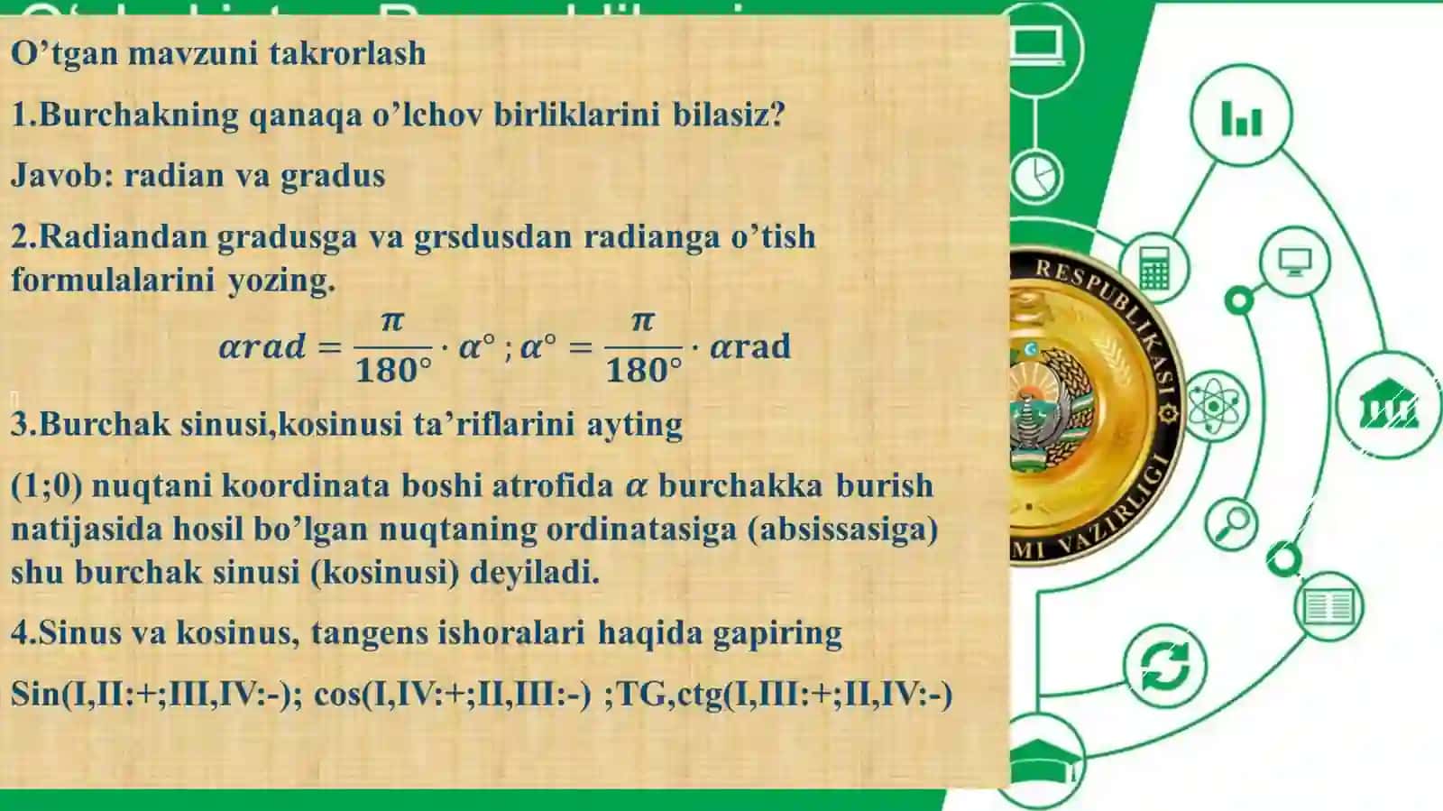 Burchak sinusi va kosinusi 2