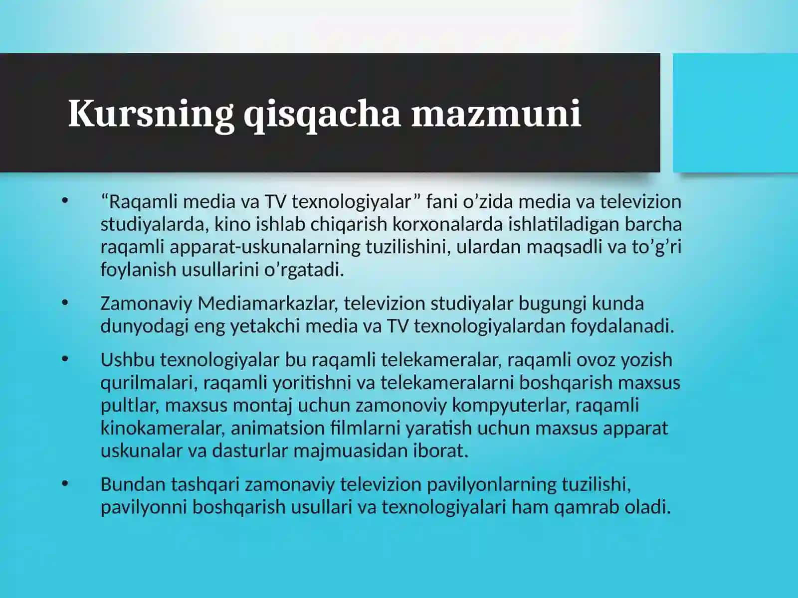 Raqamli media va TV texnologiyalari faniga kirish 2