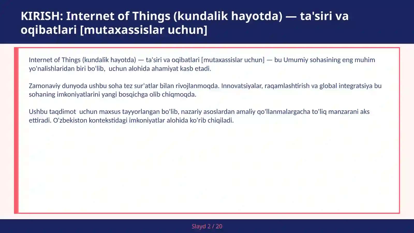 INTERNET OF THINGS (KUNDALIK HAYOTDA) — TA'SIRI VA OQIBATLARI [MUTAXASSISLAR UCHUN] 2