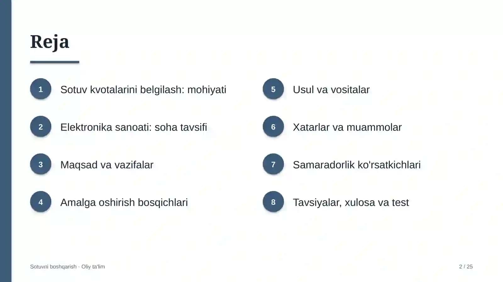 Elektronika sanoatida sotuv kvotalarini belgilash 2