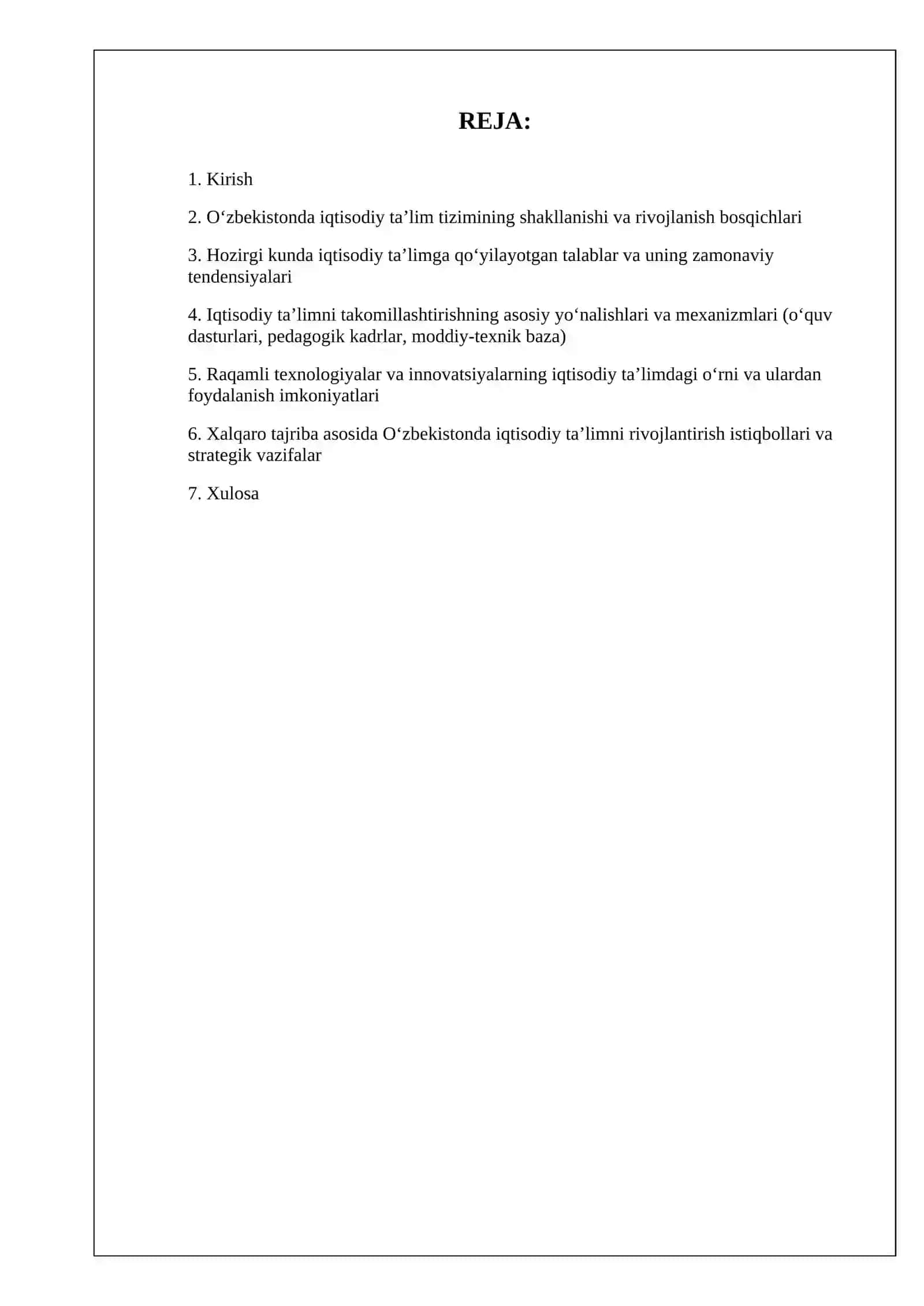 IQTISODIY BILIM ASOSLARINI OʻQITISH METODIKASI 2