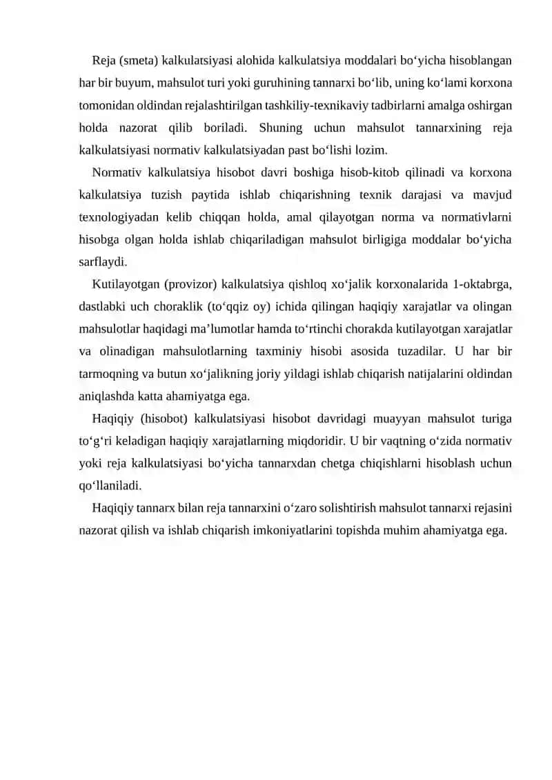 Xarajatlar hisobi va kalkulatsiyalash obyektlari 2