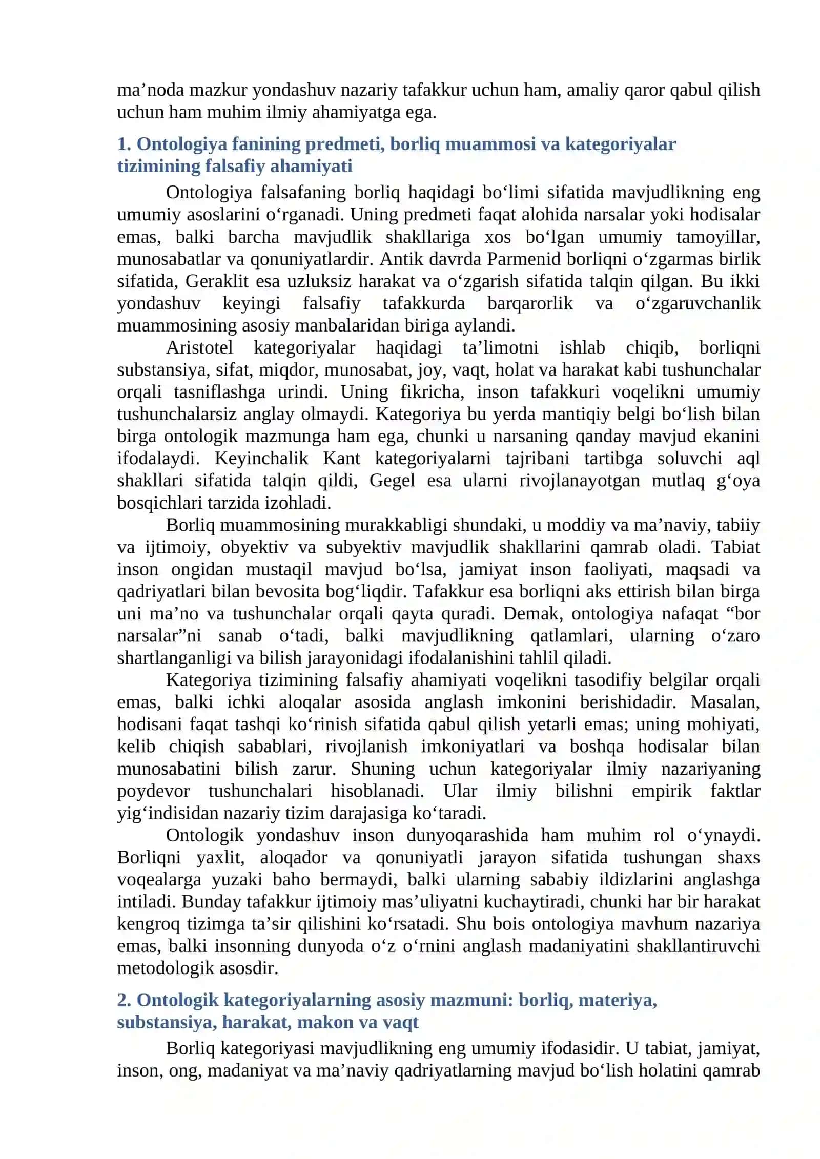 Ontologik va Munosabatdosh Kategoriyalarning Uyg‘unligi 2