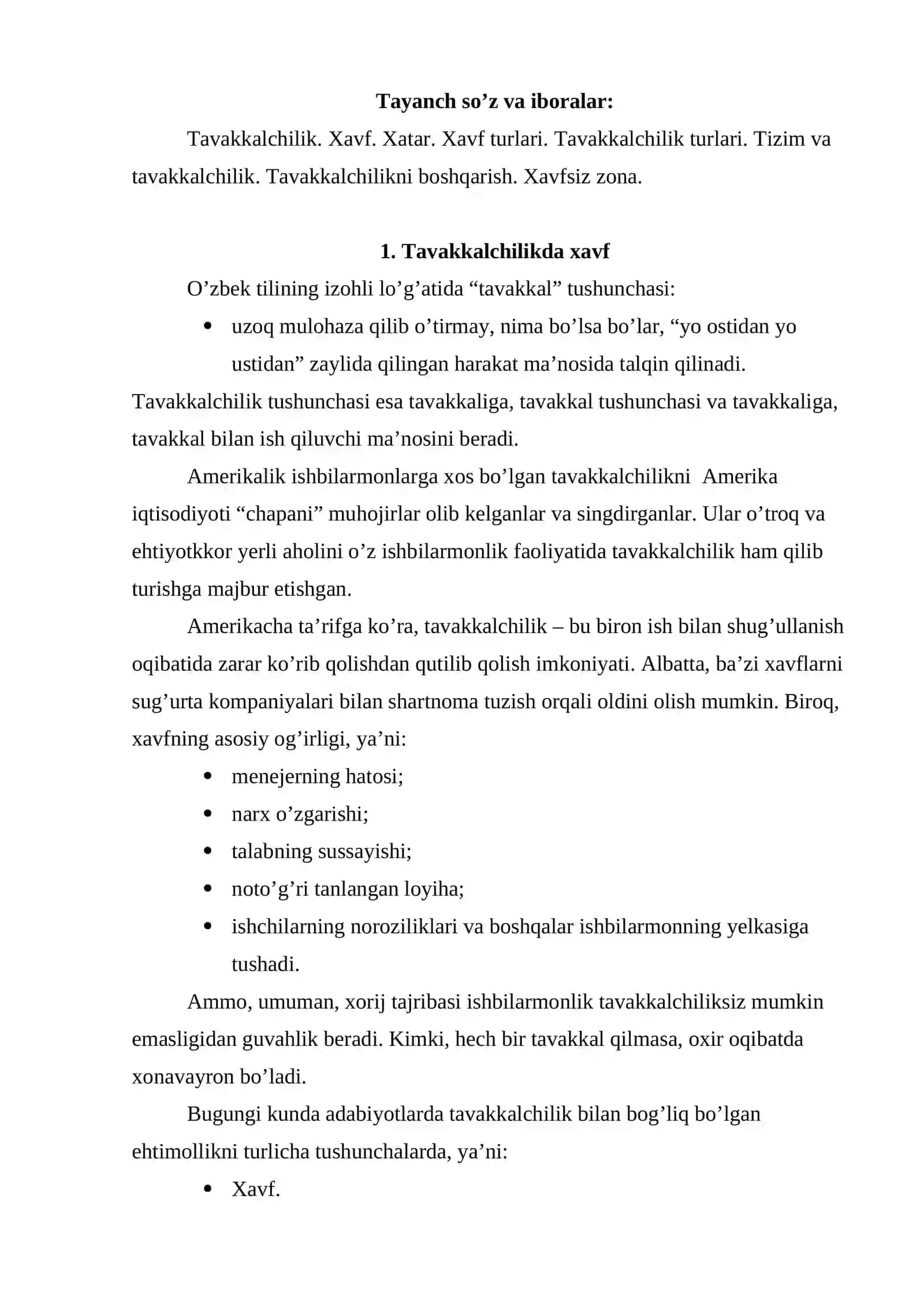 Bozor va tavakkalchilik 2