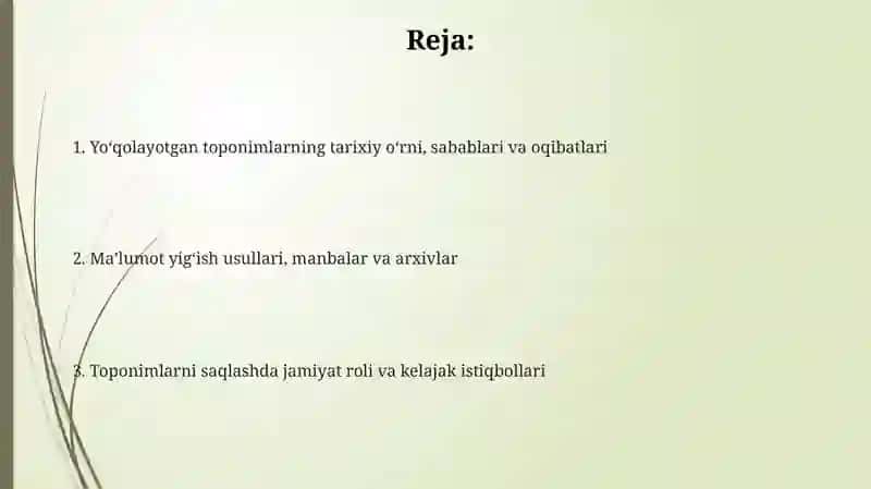 Yo‘qolib borayotgan yoki o'zgarayotgan mahalliy toponimlar bo‘yicha ma'lumot to'plash 2