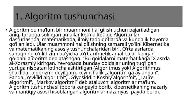 Algoritm tushunchasi va turlari 2