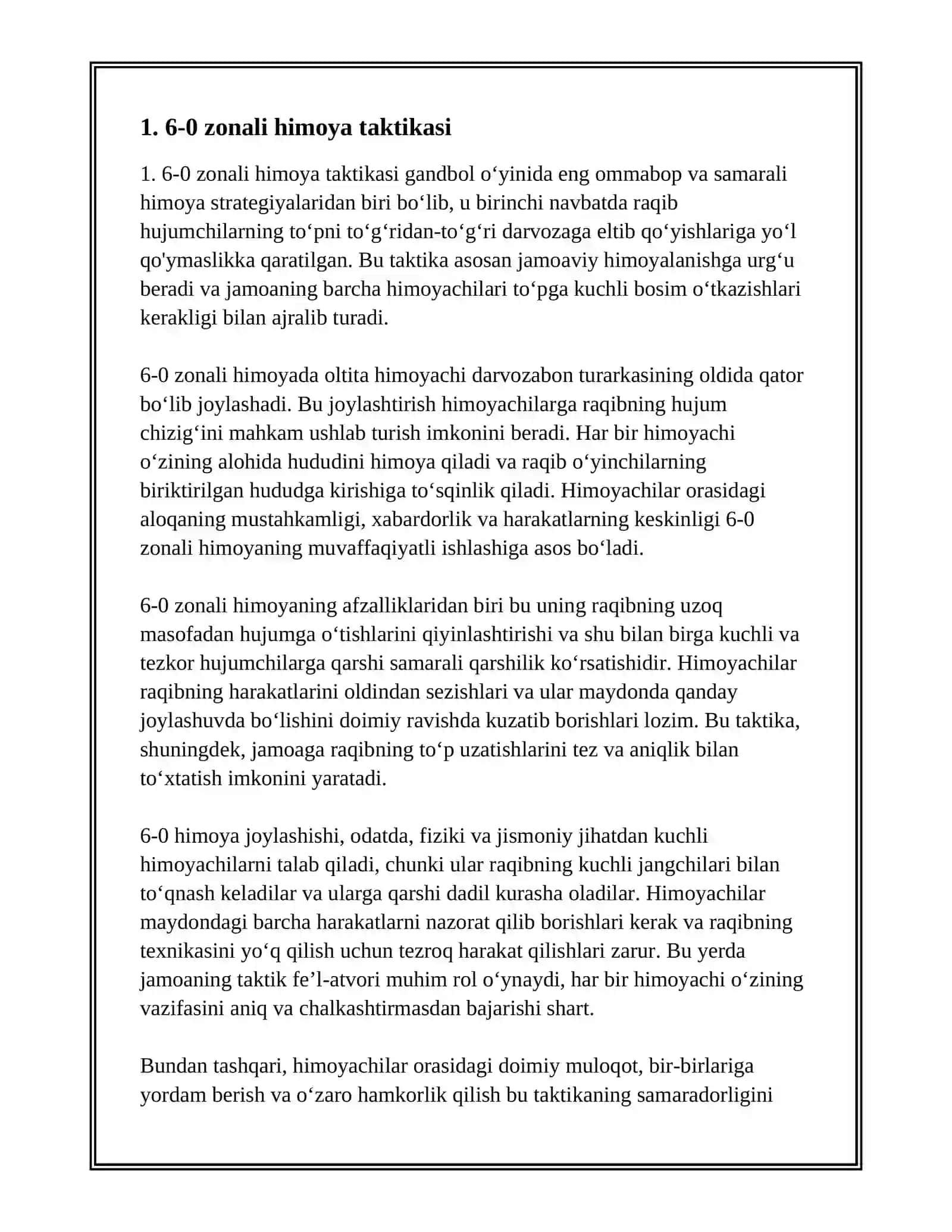 GANDBOL O'YINIDA GURUH BO'LIB HIMOYA QILISH TAKTIKASI 2