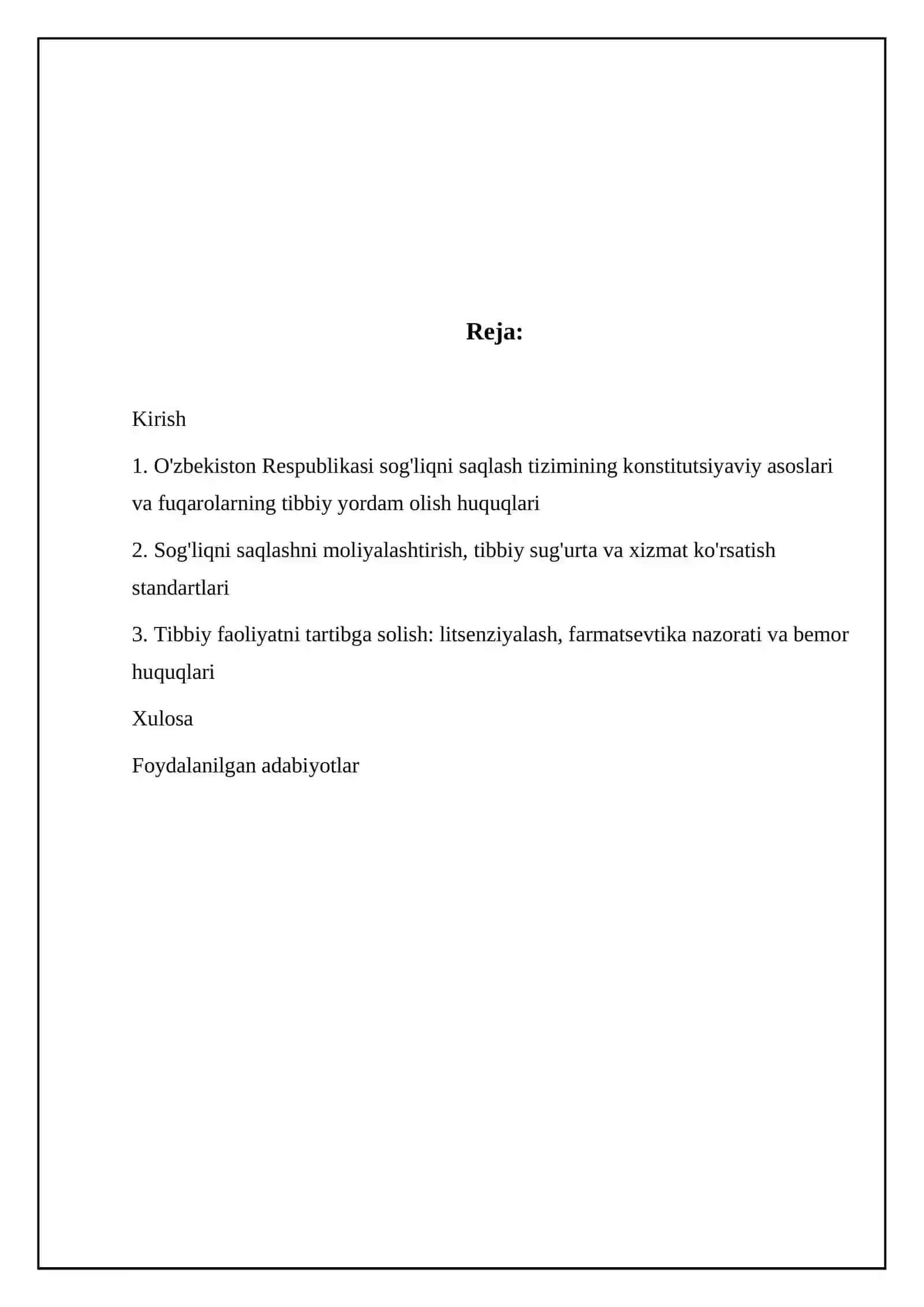 O'zbekiston Respublikasi sog'liqni saqlash tizimining konstitutsiyaviy asoslari va fuqarolarning tibbiy yordam olish huquqlari 2