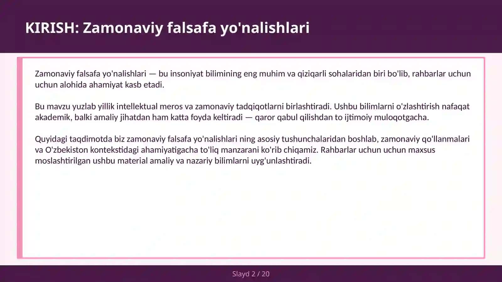 ZAMONAVIY FALSAFA YO'NALISHLARI 2