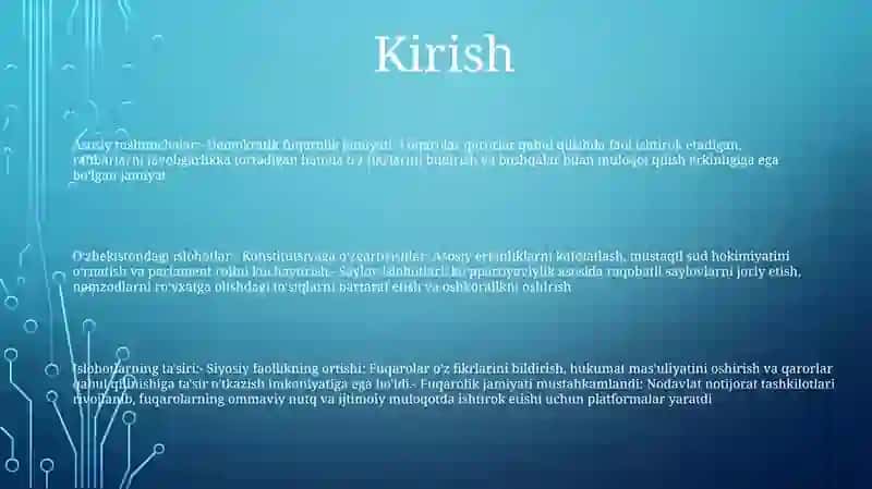 O‘Zbekstonda Demakratik Fuqarolik Jamiyayi Asoslarining Shakillanishi Amalga Oshirilgan Siyosiy Islohotlar 2