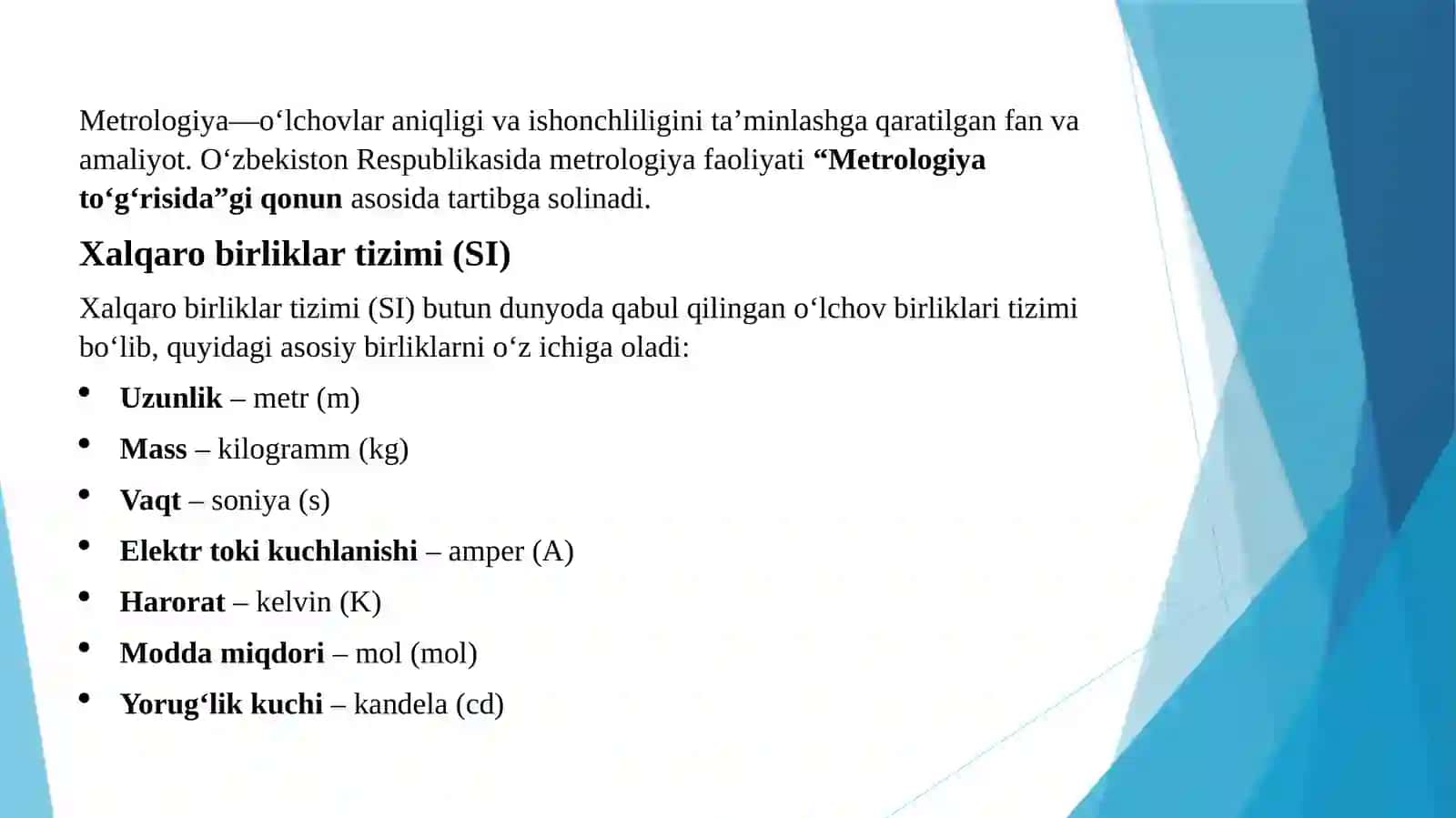 Metrologiya bo‘limiga oid: xalqarobirliklar tizimi 2