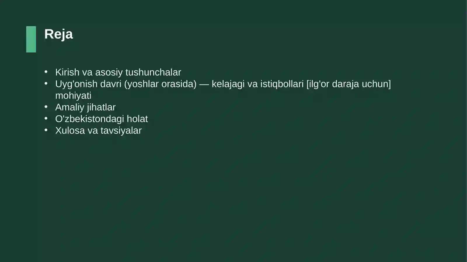 Uyg'onish davri (yoshlar orasida) — kelajagi va istiqbollari [ilg'or daraja uchun] 2