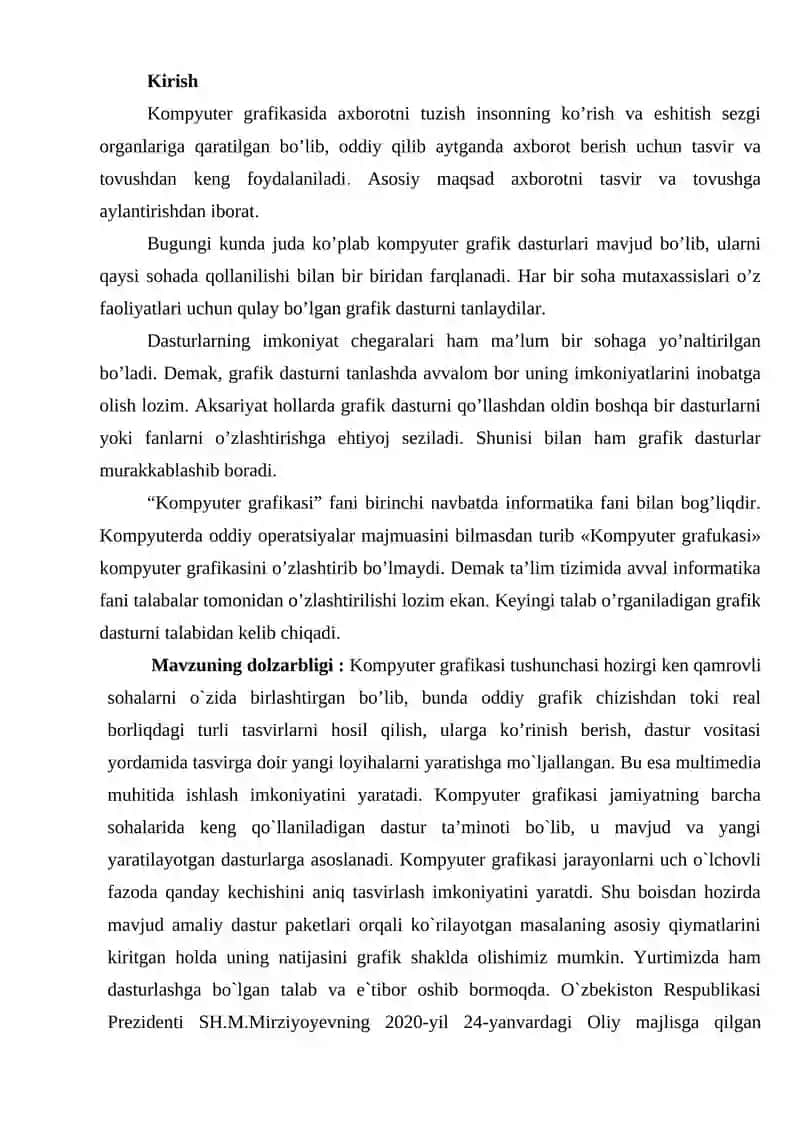 Kompyuter grafikasi tushunchasi, uning turlari va grafik formatlarning moslashuvi 2