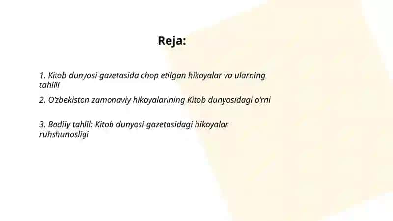 Kitob dunyosi gazetasida eʼlon qilingan hikoyalar tahlili 2