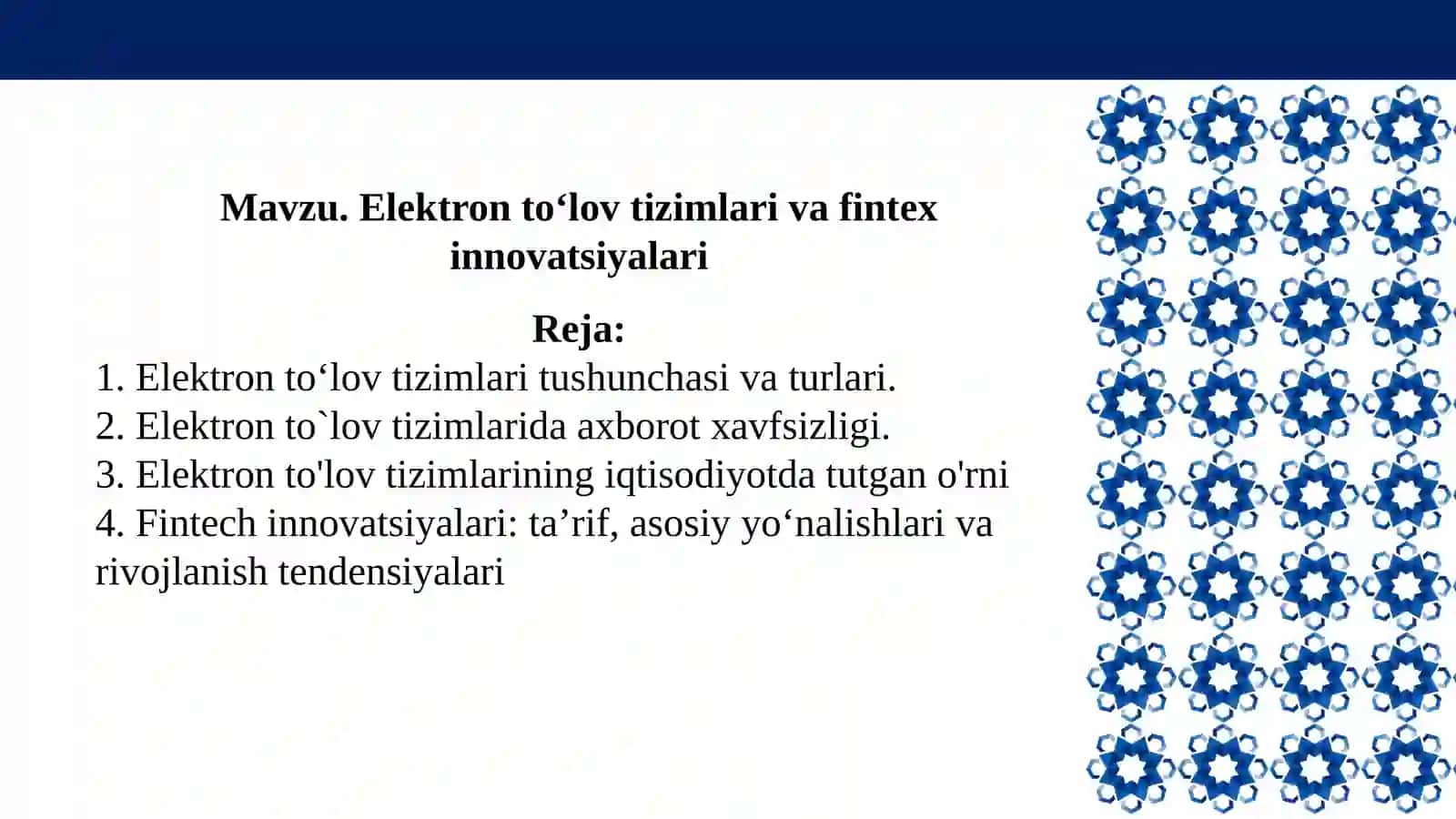 Elektronto‘lovtizimlari va Fintex innovatsiyalari 2