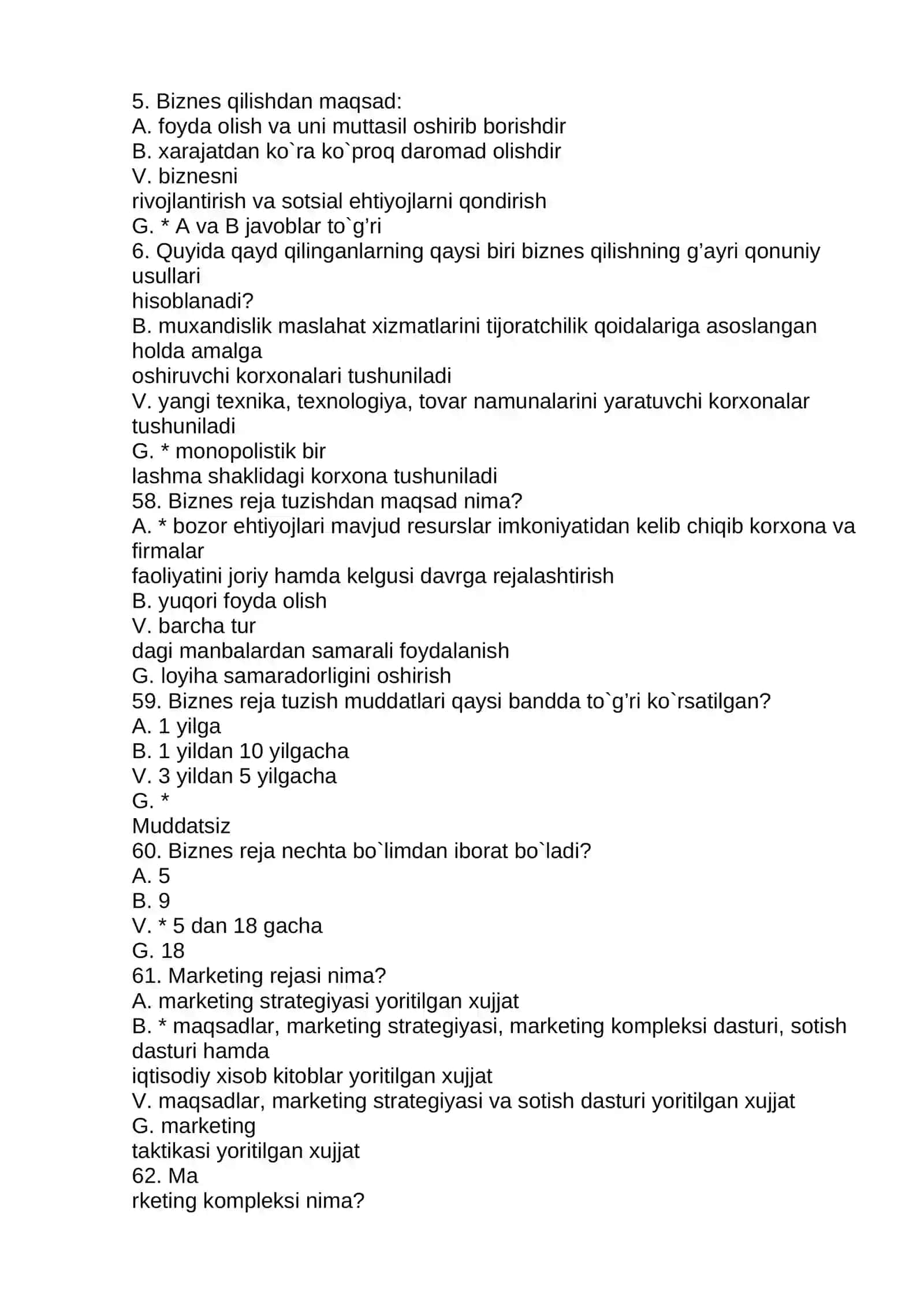 TEST SAVOLLARI 2